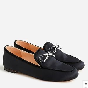 J. Crew Marie rhinestone bow loafers in black satin size 8 NWTS